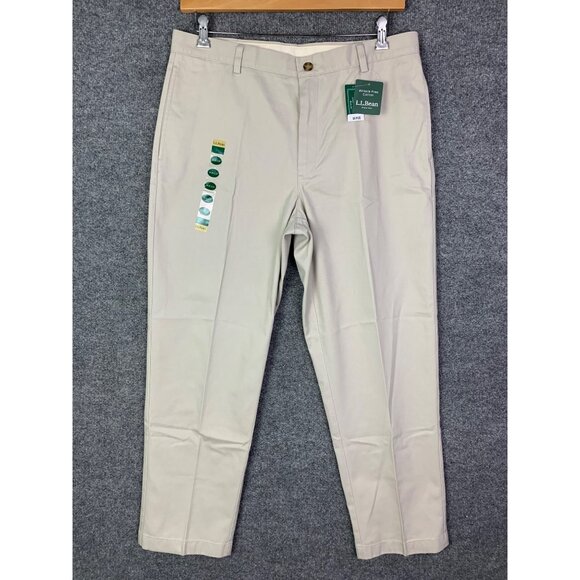 NEW L.L.‎ Bean Mens Wrinkle-Free Cotton Chino Pants Khaki 35Wx29L - Picture 1 of 10